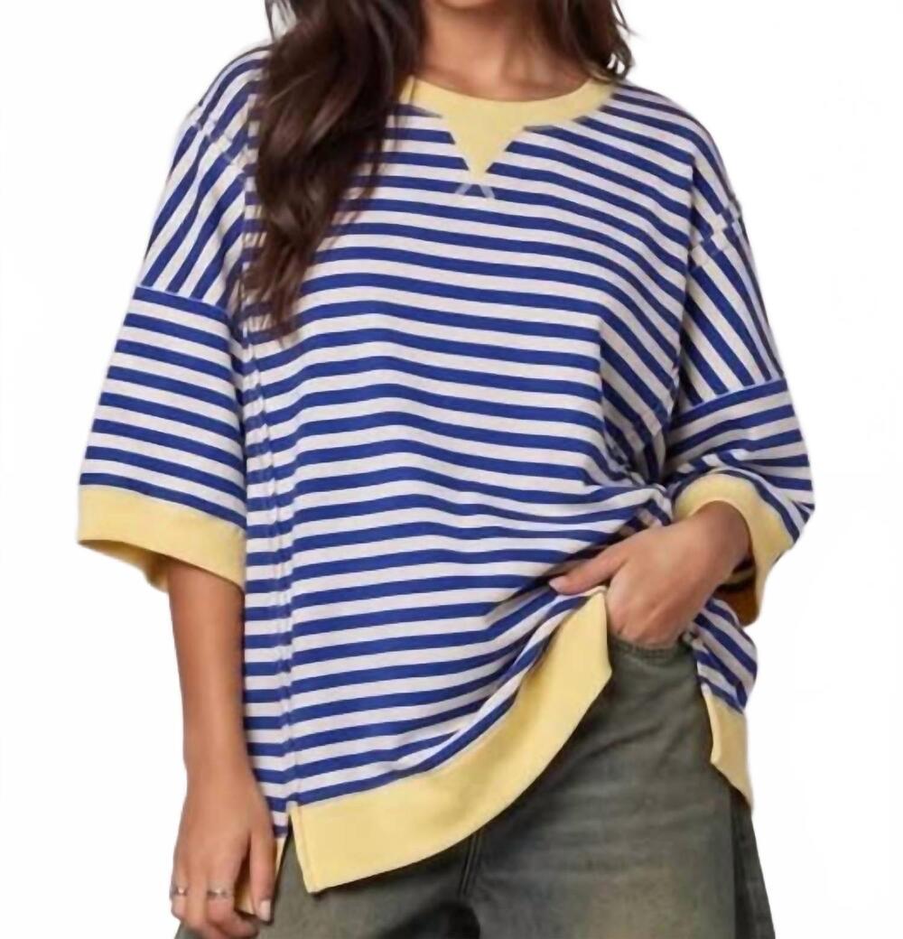 NEW VERY J susan stripe knit top in blue/ yellow